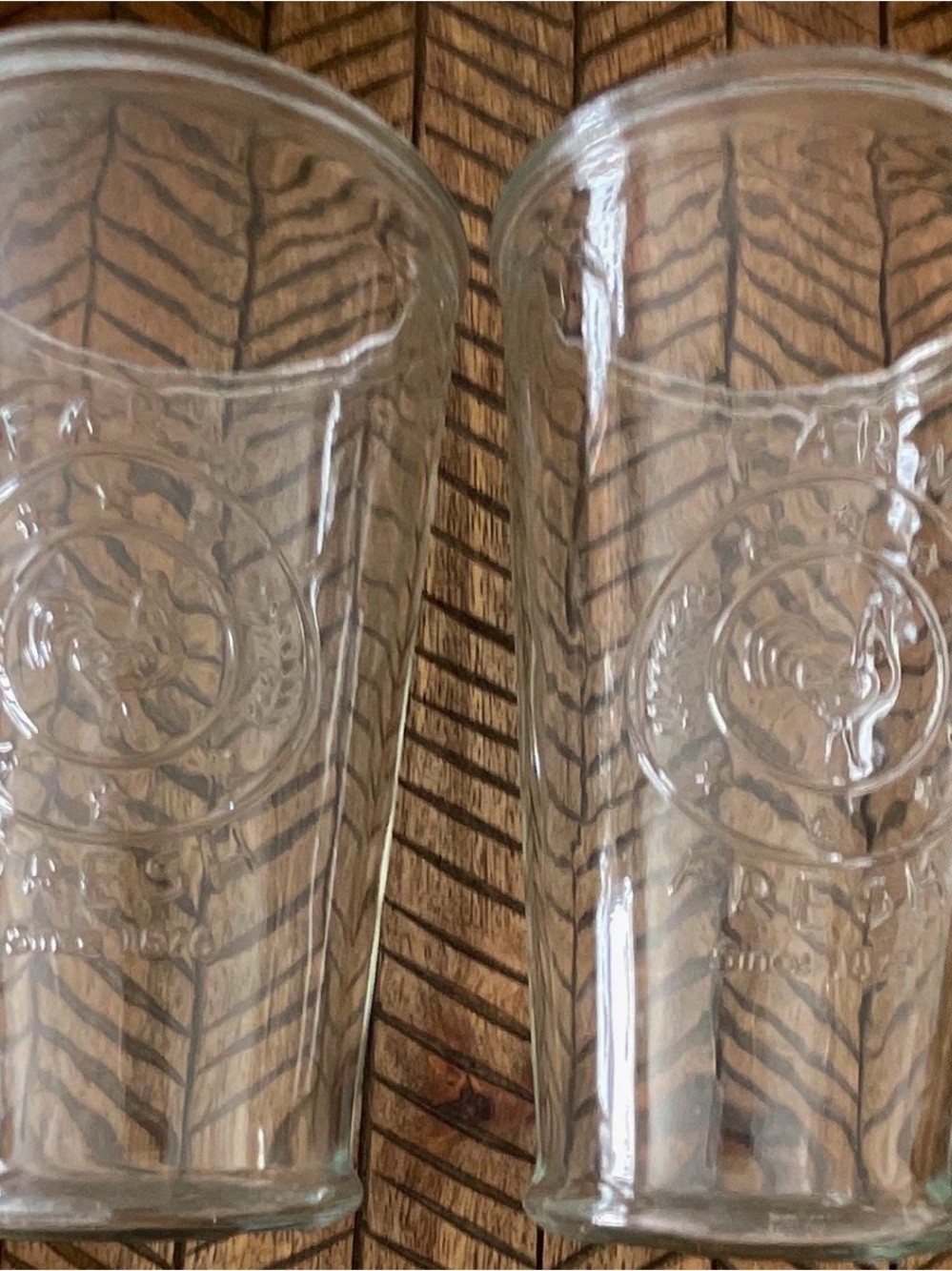 Vintage Farmhouse Chic Glass Tumblers Set of 2 Embossed Rooster Farm Fresh Decor